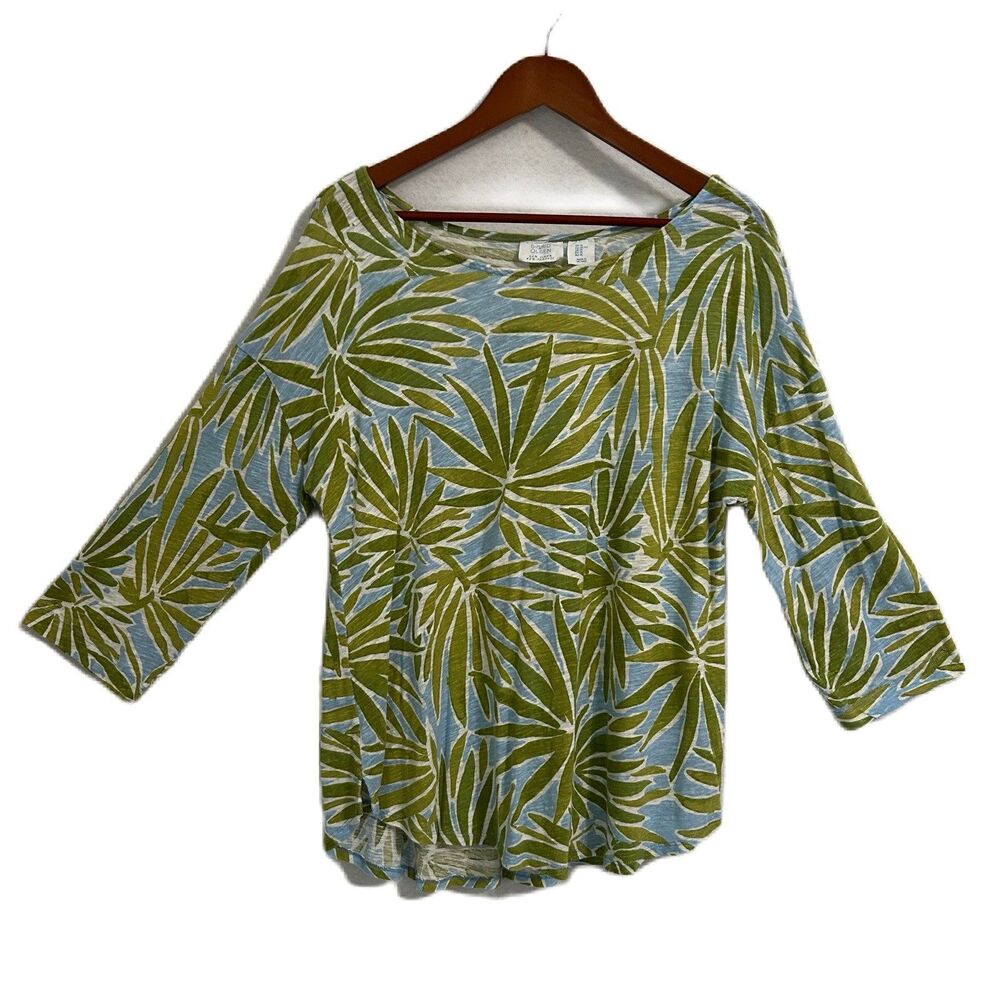 Sigrid Olsen Top Women XL Green Blue White Tropical Pull On Comfy Travel Vacay
